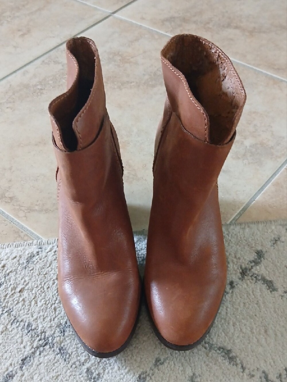 Nine West Cognac Brown Leather Ankle Booties with Stacked Heel - Picture 3 of 9